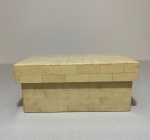 Caixa retangular em madeira revestida em placas de Marfim com interior de veludo med 10x23x17cm