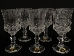 6 Taças para Vinho do Porto em cristal da Bohemia lapidação em flores e estrelas 6x12,5cm 