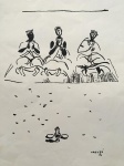 Carybé - Tema Candomblé 1950 Sem titulo Serigrafia offset P-B - Desenho ilustra o livro Coleção Recôncavo n9 med 31x39cm - Sem moldura