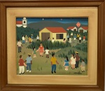 Ubiraci Pinto (1945-2008) - `Crianças Brincando` OST  ass CID med 36x45cm com moldura em madeira 57,5x66cm