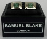 Samuel Blake - London - Par de abotoaduras prateadas com detalhe verde med 1,5cm