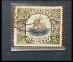 1 SELO DE BARBADOS, CARIMBADO, (300 ANOS DA CHEGADA THEOLIVE BLOSSOM), 1905.