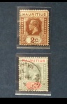 2 SELOS DE MAURICIO, CARIMBADOS (COLÔNIA BRITÂNICA - REI GEORGE V), 1912-1922.