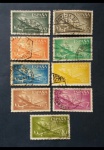9 SELOS DA ESPANHA (CORREIO AÉREO - CARAVELA E AVIÃO), 1955/1956.