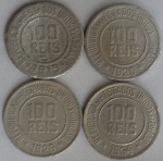 Quatro moedas 100 réis, ano 1920