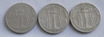Três moedas de 100 réis, ano 1938, Almirante Tamandaré