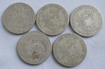 Cinco moedas 200 réis, ano 1901 (MCMI)