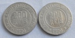 Duas moedas 200 réis, ano 1920