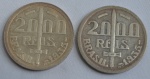 Duas moedas de 2000 réis, em prata, ano 1935, Duque de Caxias, escurecimento natural da prata