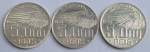 Três moedas em prata, 5000 réis, anos 1936, 1937 e 1938, Alberto Santos Dumont, SOB/FC
