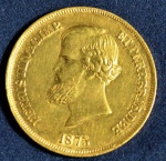 Moeda em ouro (8,9 gr.), 10000 réis, ano 1875, SOB/FC