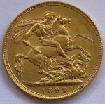 Moeda de ouro (8 gr.), Libra Esterlina, Queen Victoria, ano 1892
