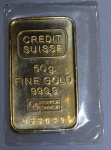 Barra de ouro 999,9 (50 gr.), com certificado, lacrada