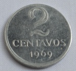 Moeda 2 centavos, ano 1969, efeito boné