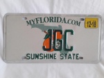 Placa americana, Florida, Especial, provavelmente com as iniciais do dono JGC,  alumínio, 2018, 15,5  x 30, 5 cm