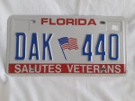 Placa americana, Florida, em homenagem aos veteranos de guerra, Salutes Veterans, alumínio,  15,5  x 30, 5 cm