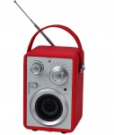 Rádio AM/FM com speacker, rádio revestido de couro ecológico em belo tom vermelho. Sem uso e na caixa original.