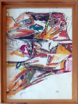 Jorge Guinle (1947-1987). FIGURA SENTADA. 1976. Técnica mista sobre cartão. 65 x 45 cm (mi); 72 x 52 cm (me). Assinado (cie) e datado (cid). Emoldurado em moderna moldura de madeira com pátina dourada.