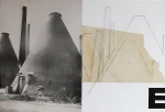 Zaven Paré (1961). MONTE DE ESCÓRIA. Montreal, 1989. Colagem e desenho sobre papel. 18 x 25 cm (mi); 55 x 55 cm (me). Obra emoldurada em sanduíche de vidro; o fundo aqui apresentado é o da parede contra a qual foi fotografada.