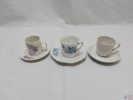 Lote de 3 xícaras de café para colecionador em porcelana diversa.
