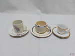 Lote de 3 xícaras de café para colecionador em porcelana diversa.
