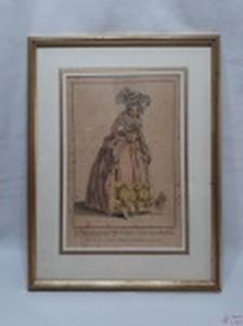 Impressão em grande formato aprimorada à mão da Gallerie des Modes et Costumes Français, um dos primeiros periódicos da moda fundada em 1778 e considerada a obra mais bonita de moda da época. Pierre Thomas Leclerc é o autor deste prato. Com moldura em madeira. Medindo a moldura 43cm x 32cm.