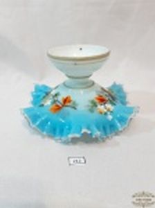 Cupula em Vidro Opalinado Azul e Branca Floral pintada a mão. Medida: 16 cm altura x 10 cm diametro