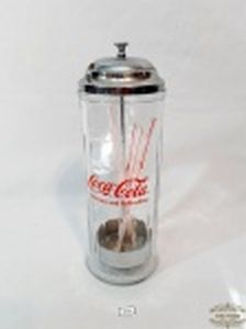 Porta Canudos em Vidro com Logo Coca Cola . Medida: 24 cm altura x 8,5 cm diametro