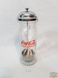 Porta Canudos em Vidro com Logo Coca Cola . Medida: 24 cm altura x 8,5 cm diametro