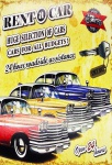 Placa de madeira para fixar na parede com imagens retrô de locadora de carros da década de 40' e 50'. Medida 24x18cm.