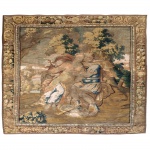 Tapeçaria aubusson decorada com figuras europeias e elementos vegetais. Europa, Séc. XVIII. 302 x 243 cm.