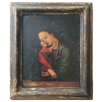 Madona com menino. Pintura sobre cobre. Itália, Séc. XVII. 27 x 21,5 cm.