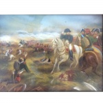 Cena de batalha. Pintura sobre placa representando Napoleão Bonaparte em batalha. Assinada. Europa, Séc. XIX. 9 x 12 cm.