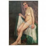 Helena Pereira da Silva Ohashi (1895 - 1966). Mulher Nua. Óleo sobre tela. Assinado, cid e datado de 1931. 73,5 x 49 cm.
