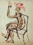Clóvis Graciano (1907-1988). Figura com ave. Desenho à guache. Assinado, cid e datado 1974. 33 x 25 cm.