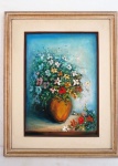 RUTH CORRÊA- BRASIL " Flores"- , óleo sobre tela, assinado no C.I.E, Rio 84, no verso, assinado e localizado. Emoldurado. Med. 65 x 52 cm/46 x 33 cm.