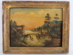 ARTISTA ANONIMO " Marinha", óleo sobre madeira. Quadro muito antigo, não apresenta assinatura, emoldurado. Med. 22 x 28 cm/18 x 3 cm.