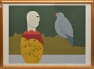 ANTONIO MAIA -"Cabeças e pássaros" , serigrafia , PA , 10/15. Medindo 49 x 69 cm. Com moldura 55 x 75 cm.