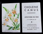 CARTÃO COM PROPAGANDA DE REMÉDIO -`` LABORATOIRES DARRESSE``-FRANCE-ILUSTRAÇAÕ ORQUÍDEA- TAMANHO POSTAL- COM 3 PICOS