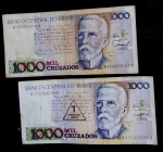 2 CÉDULAS DE 1000 CRUZADOS SENDO  UMA CARIMBADA