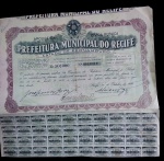 APÓLICE DA DÍVIDA PÚBLICA DA PREFEITURA MUNICIPAL DO RECIFE-1938-COM DIVIDENDOS