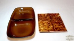 2 petisqueiras  com divisorias em acrilico. Medida maior 31X15 cm, menor 19X19 cm.