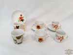 Lote de 6 Xicaras Café em Porcelanas Diversos e 3 Pires . Medida: 5 cm altura x 4,5 cm diametro e 3 Pires 10 cm diametro