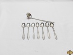 Lote de 7 colheres de café com colher de açucareiro em aço inox.