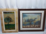 Lote de 2 quadros, sendo um óleo sobre tela com moldura em madeira e um óleo sobre eucatex com moldura em madeira. Medindo a moldura do maior 66cm x 58,5cm.