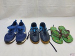 Lote de chuteira da umbro (30), tênis da Nike (30) e chinelo Havaianas do Minecraft (30).