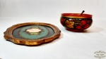 Bandeja  madeira veneziana com bolw madeira russa. medida  bowl 12 cm diametro, bandeja 29cm x 17 cm
