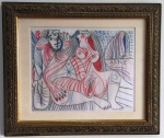 PABLO PICASSO - Quadro reprodução  fase erótica ricamente emoldurado com vidro , linda moldura . Adquirido no museu do louvre . Mede: C/M: 35x30 cm e S/M : 23x19cm