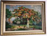 QUADRO - OLEO SOBRE EUCATEX  - ASSINATURA A IDENTIFICAR  - TMW - 1958 - ricamente emoldurado  -  Mede: C/M: 69X60 cm e S/M : 63X44 cm