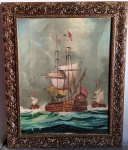QUADRO - OST - ASSINATURA A IDENTIFICAR  -marinha - precisa de restauro , ricamente emoldurado - Mede: C/M: 61x51 cm e S/M : 49x39 cm